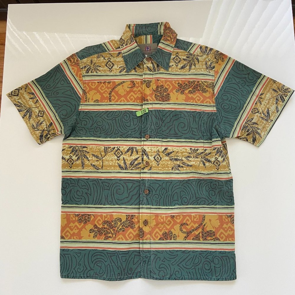 The Territory Ahead Shirt Mens M Colorful Floral Tribal Hawaiian Beach Button Up